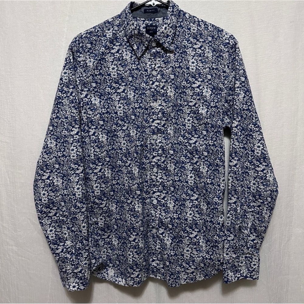 J. Crew Slim Fit Floral Long Sleeve Button Up Mens Shirt Size Medium A0796